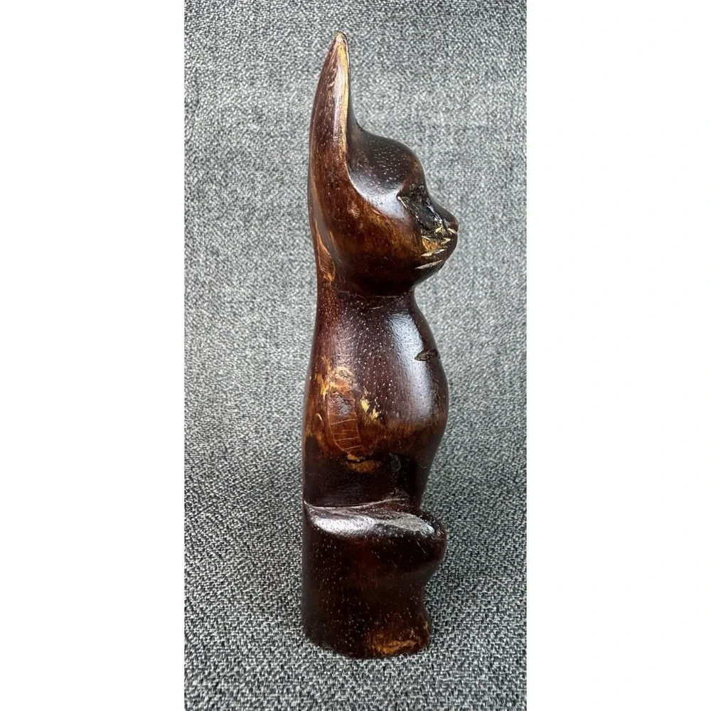Vintage MCM Hand Carved Siamese Cat 6